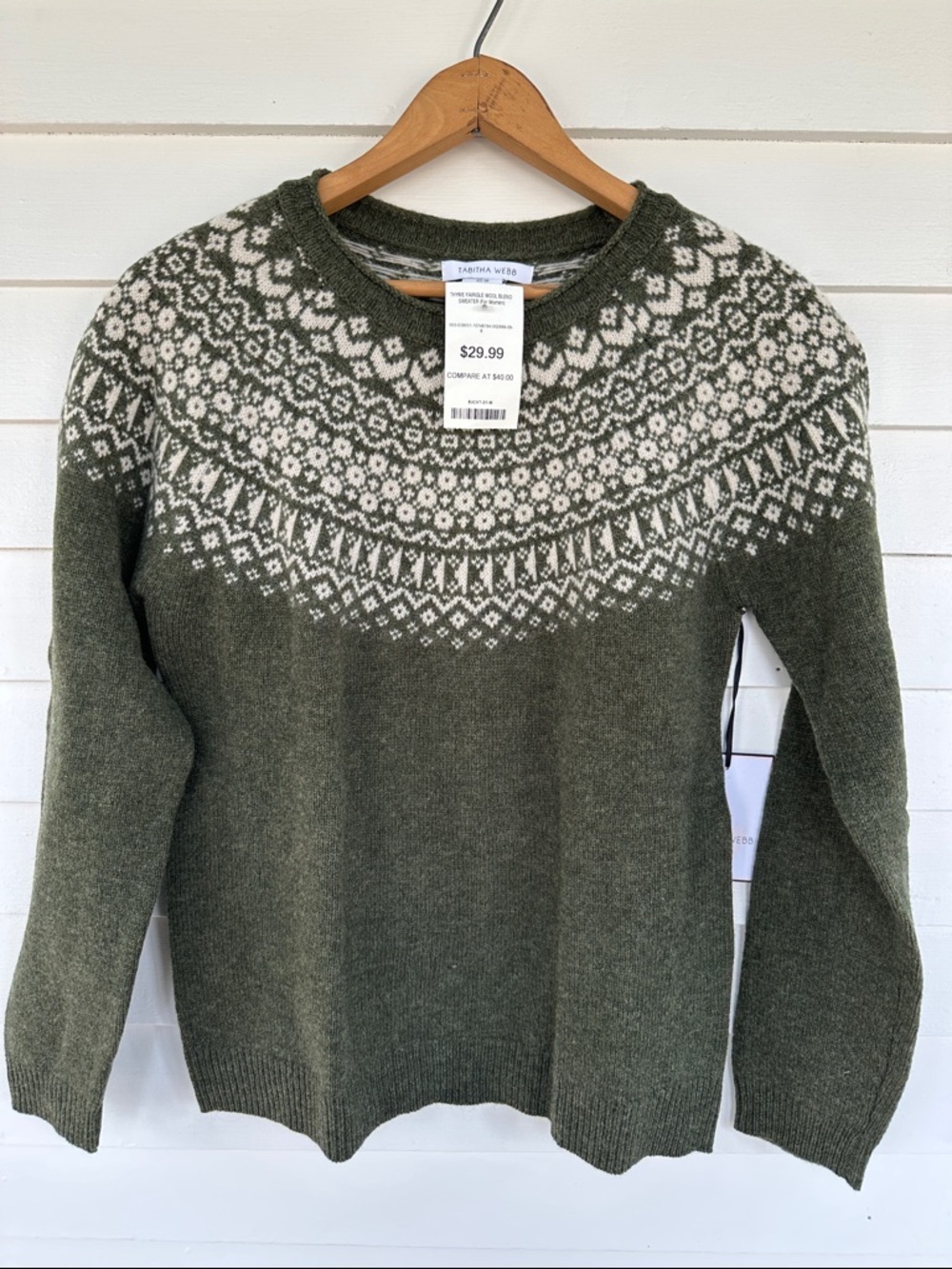 Olive and Cream Fair Isle Wool Blend Sweater